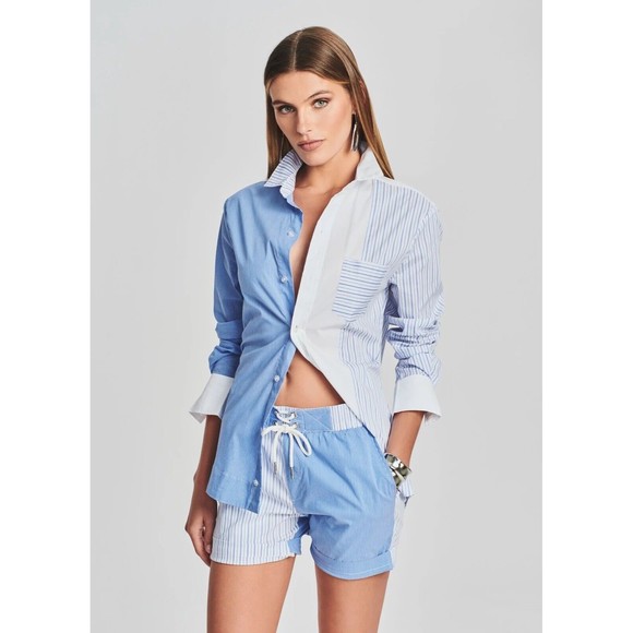 Ser.O.Ya Casual Shirt Teagan Color Block Stripes Cotton Button Up Unisex (M) - Picture 3 of 10